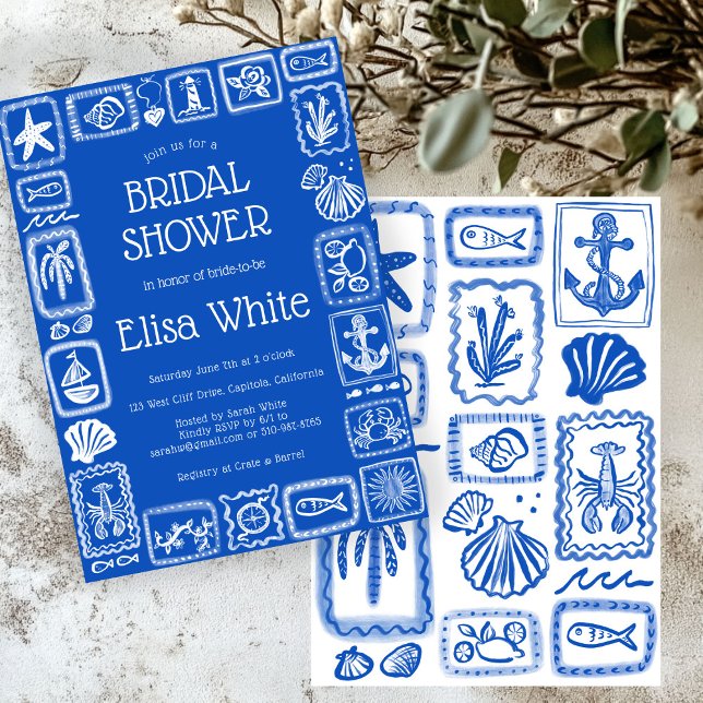 Convites LoveNotes from Sea Chá de panela Modern CUSTOM (LoveNotes from the Sea Bridal Shower Modern beach summer cute hand-drawn CUSTOM Invitation
)