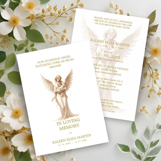 Convites Loving Baby Guardian Angel Memorial Funeral (Loving Baby Guardian Angel Memorial Tribute Funeral Invitation Card.)