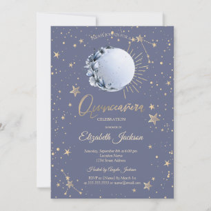 Convites Lua Azul, Flor de Estrelas Quinceanera Pastel