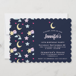 Convites Lua branca, estrelas e nuvens no aniversário azul