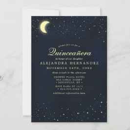Convites Lua Celestial Estrelas Azul Meia-Noite Quinceañera