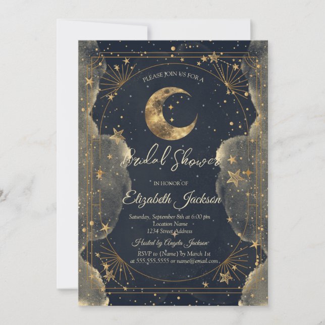 Convites Lua Celestial Estrelas Nuvens Quadro  Chá de Noiva (Frente)