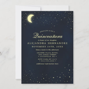 Convites Lua Celestial Stars Midnight Blue Quinceañera