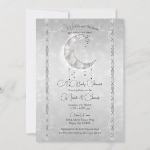 Convites Lua Crescente Prateada e Estrelas Baby Shower