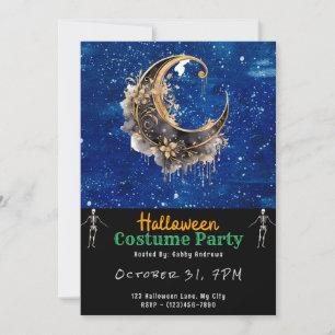 Convites Lua Crescente Preta e Dourada Halloween Preto