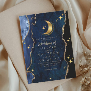 Convites Lua das Estrelas Celestiais Blue Weding Midnight