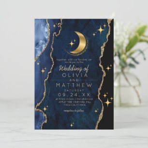 Convites Lua das Estrelas Celestiais Blue Weding Midnight
