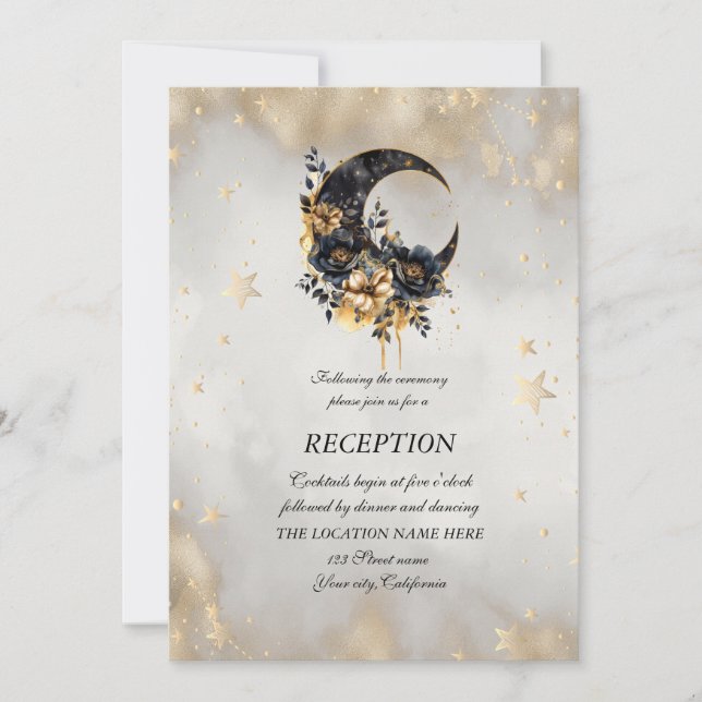 Convites Lua das Estrelas Douradas Celestiais (Frente)