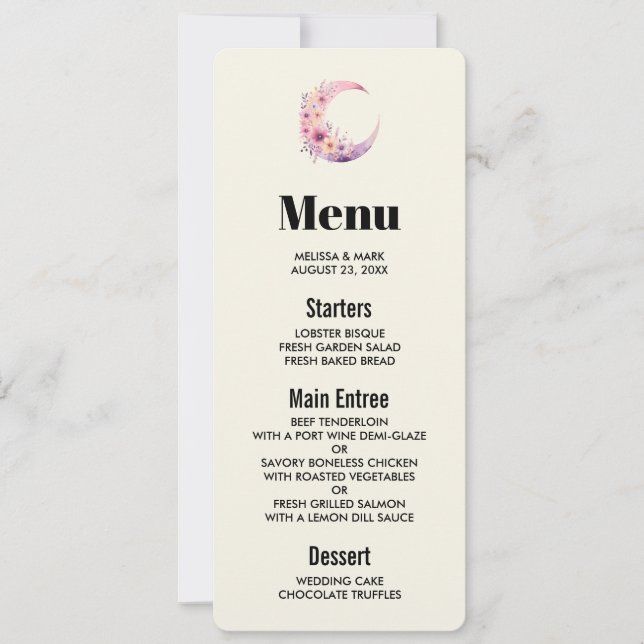 Convites Lua de Crescente Rosa com Flores Bonito (Frente)