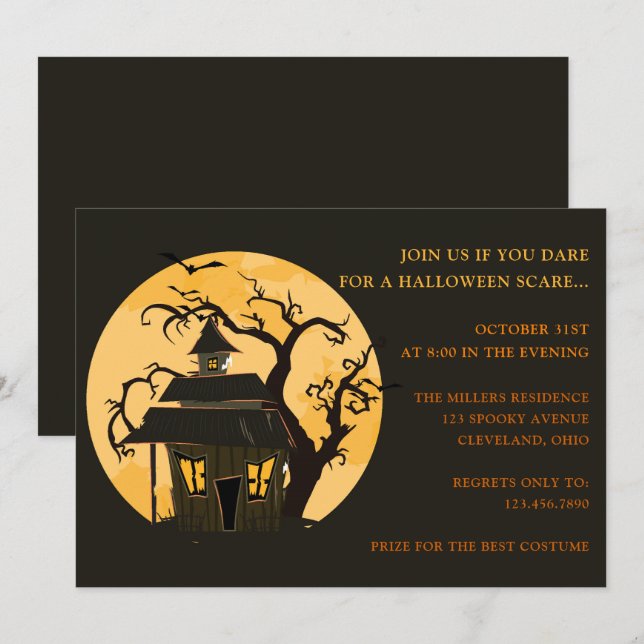 Convites Lua de Halloween e Casa Assombrada  Halloween (Frente/Verso)