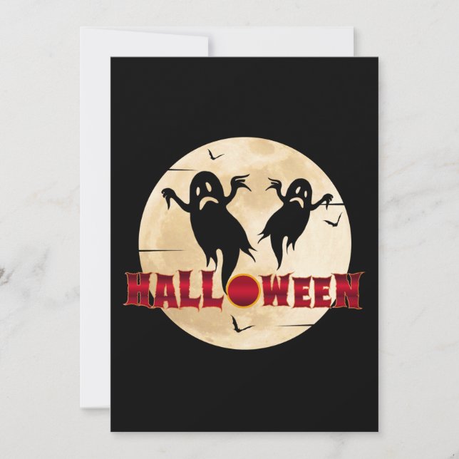 Convites Lua de Halloween Silhueta Fantasmas Morcegos (Frente)