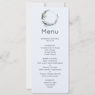 Convites Lua do Crescente Azul com Menu Flores Brancas