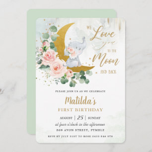 Convites Lua do Crescente primeiro aniversario Elefante Flo