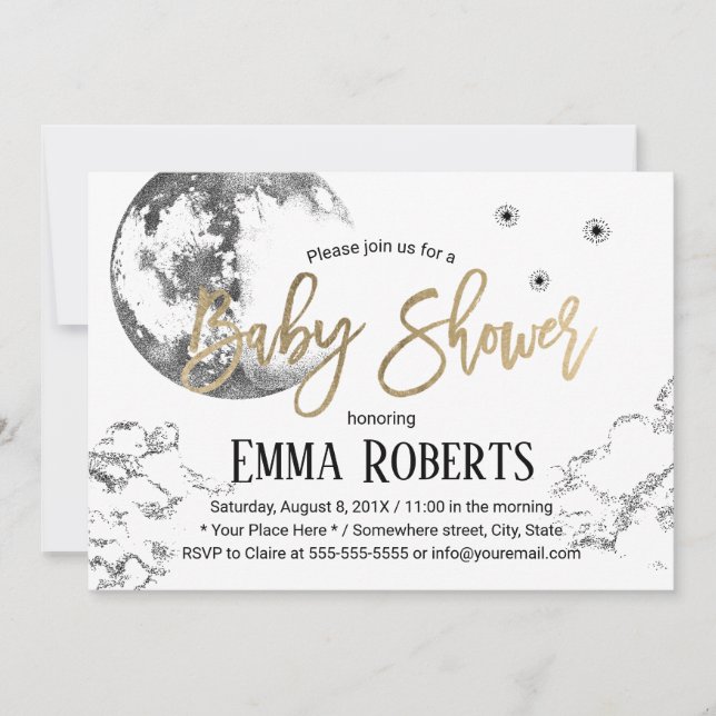 Convites Lua e brilho Twinkle Pequenas Estrelas Chá de fral (Frente)