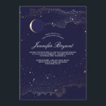 Convites Lua e doce crescentes 16 das estrelas da noite<br><div class="desc">Noite Enchanted - festa de aniversário do marinho da noite estrelado - os convites do doce 16 com folha de ouro efetuam estrelas e a lua crescente.</div>