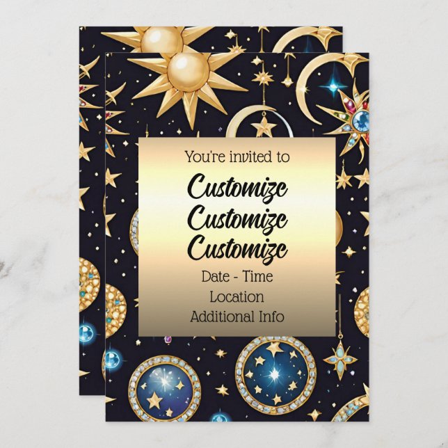 Convites Lua E Estrelas Celestiais (Frente/Verso)