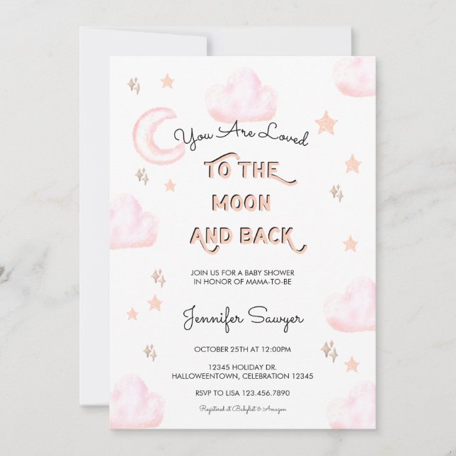 Convites Lua e Estrelas | Chá de fraldas de Aquarela Modern (Frente)