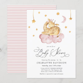 Convites Lua e Estrelas Chá de fraldas de Garota Rosa Giraf