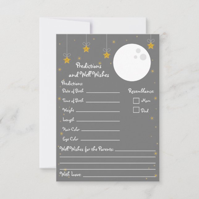 Convites Lua e Estrelas Chás de fraldas Predições e Bem Des (Frente)