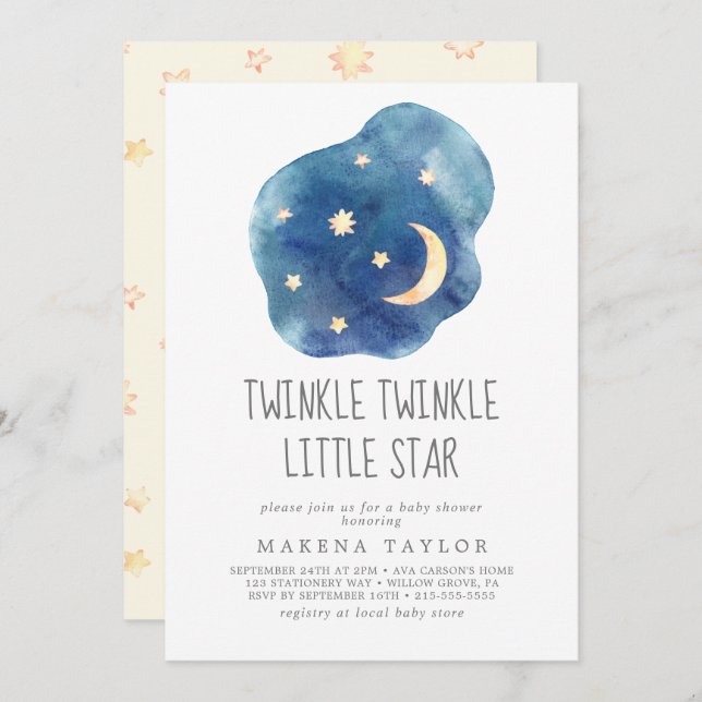 Convites Lua e estrelas Gênero Twinkle Neutral Twinkle (Frente/Verso)