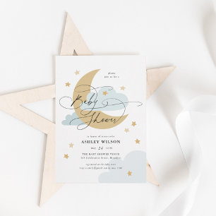 Convites Lua e Estrelas Matam Chá de fraldas de Script Azul