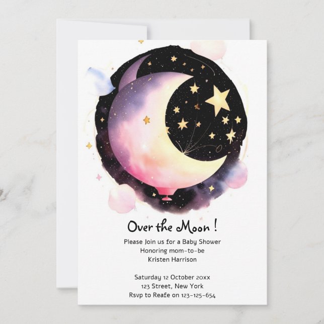 Convites Lua e estrelas Sonhos: Chá Celestial para Menina (Frente)