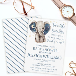 Convites Lua elefante e estrelas chá de bebê celestial