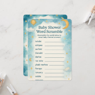 Convites Lua, Estrelas e Chá de fraldas de Quebra de Palavr