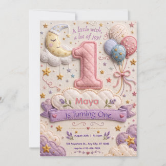 Convites Lua Estrelas Nuvem Menina 1º Aniversário