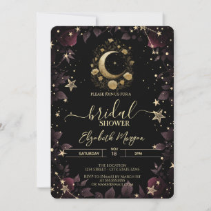 Convites Lua Floral Dourada, Rosas de Estrelas Chá de Bebê