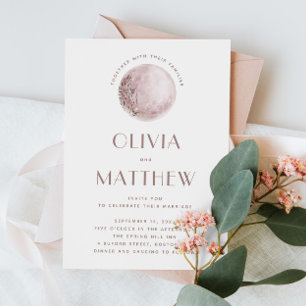 Convites Lua Mística   Casamento QR Celestial Cor-de-Rosa-R