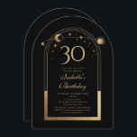 Convites Lua Negra Celestial Dourada Estrelas aniversário d<br><div class="desc">A Celestial Black Sun Moon Astronomy aniversário de 30 anos Invirs apresenta um elegante sol dourado, lua e estrelas com um quadro de ouro sobre fundo negro. Dentro é a sua informação de convite de 30 anos. Personalize editando o texto nas caixas de texto. Projetado para você pelo Evco Studio...</div>