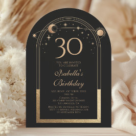 Convites Lua Negra Celestial Dourada Estrelas aniversário d