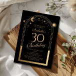 Convites Lua Negra Celestial Dourada Estrelas aniversário d<br><div class="desc">A Celestial Black Sun Moon Astronomy aniversário de 30 anos Invirs apresenta um elegante sol dourado, lua e estrelas com um quadro de ouro sobre fundo negro. Dentro é a sua informação de convite de 30 anos. Personalize editando o texto nas caixas de texto. Projetado para você pelo Evco Studio...</div>