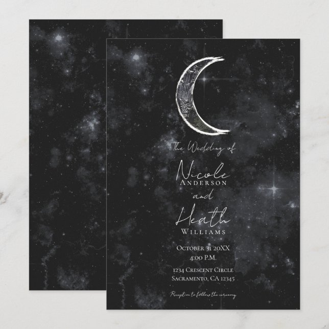 Convites Lua Preta Branca Noturna Celestial Estrelada Casam (Frente/Verso)