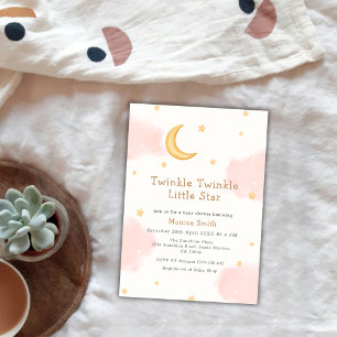 Convites Lua rosa Estrelas Twinkle Twinkle Chá de fraldas