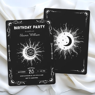 Convites lua sol tarot celeste aniversário preto branco