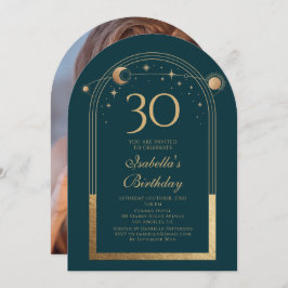 Convites Lua Verde Celestial Dourada Stars aniversário de 3
