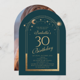 Convites Lua Verde Celestial Dourada Stars aniversário de 3