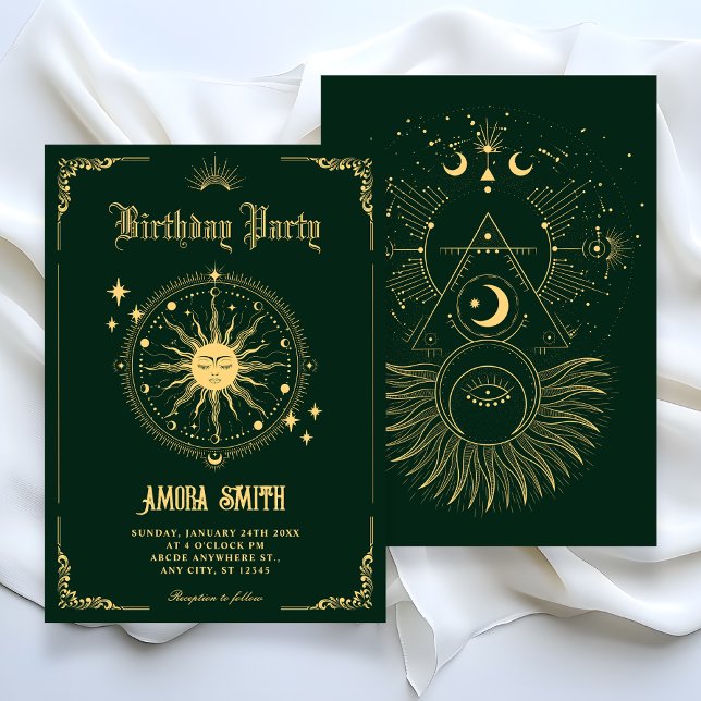 Convites Lua Vintage Sol arte boho símbolo aniversário (Criador carregado)