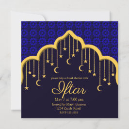 Convites Luas e Estrelas do Crescente Dourado Ramadã, azul