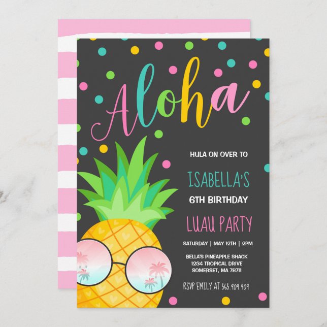Convites Luau Aniversário Pineapple Havaiana Luau (Frente/Verso)