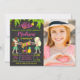 Convites Luau Birthday Invitation Aloha Photo Invite Girl