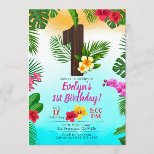 Convites Luau Birthday, primeiro aniversario do Convidado d
