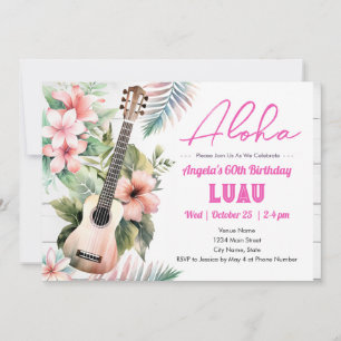 Convites Luau de aniversário de 60 anos com ukulele Aloha
