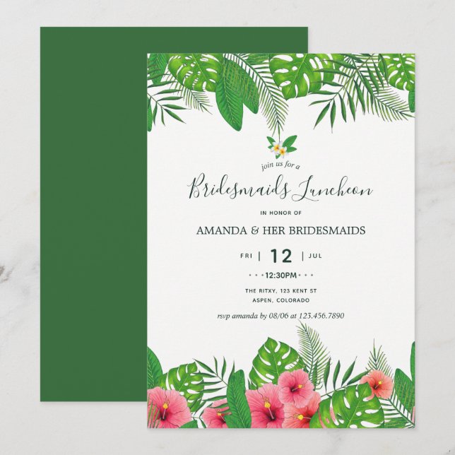 Convites Luau de Casamento com Aguarela para Almoço de Noiv (Frente/Verso)