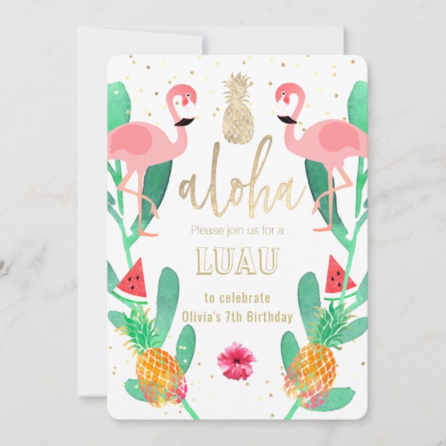 Convites luau de flamingo de festa (Frente)