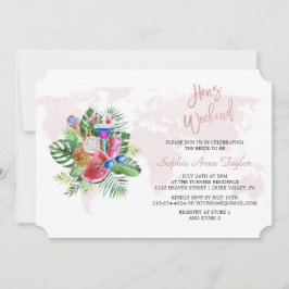 Convites Luau Floral Rosa Dourada Bachelorette Hens Weekend