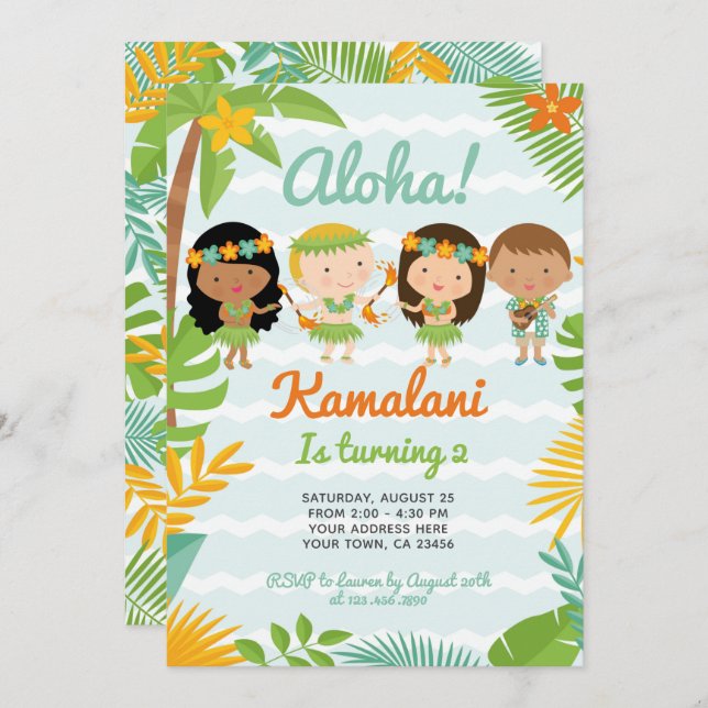 Convites Luau Hawaiian Birthday (Frente/Verso)