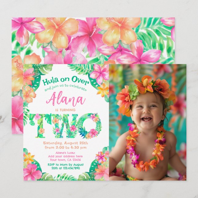 Convites Luau segundo aniversário (Frente/Verso)